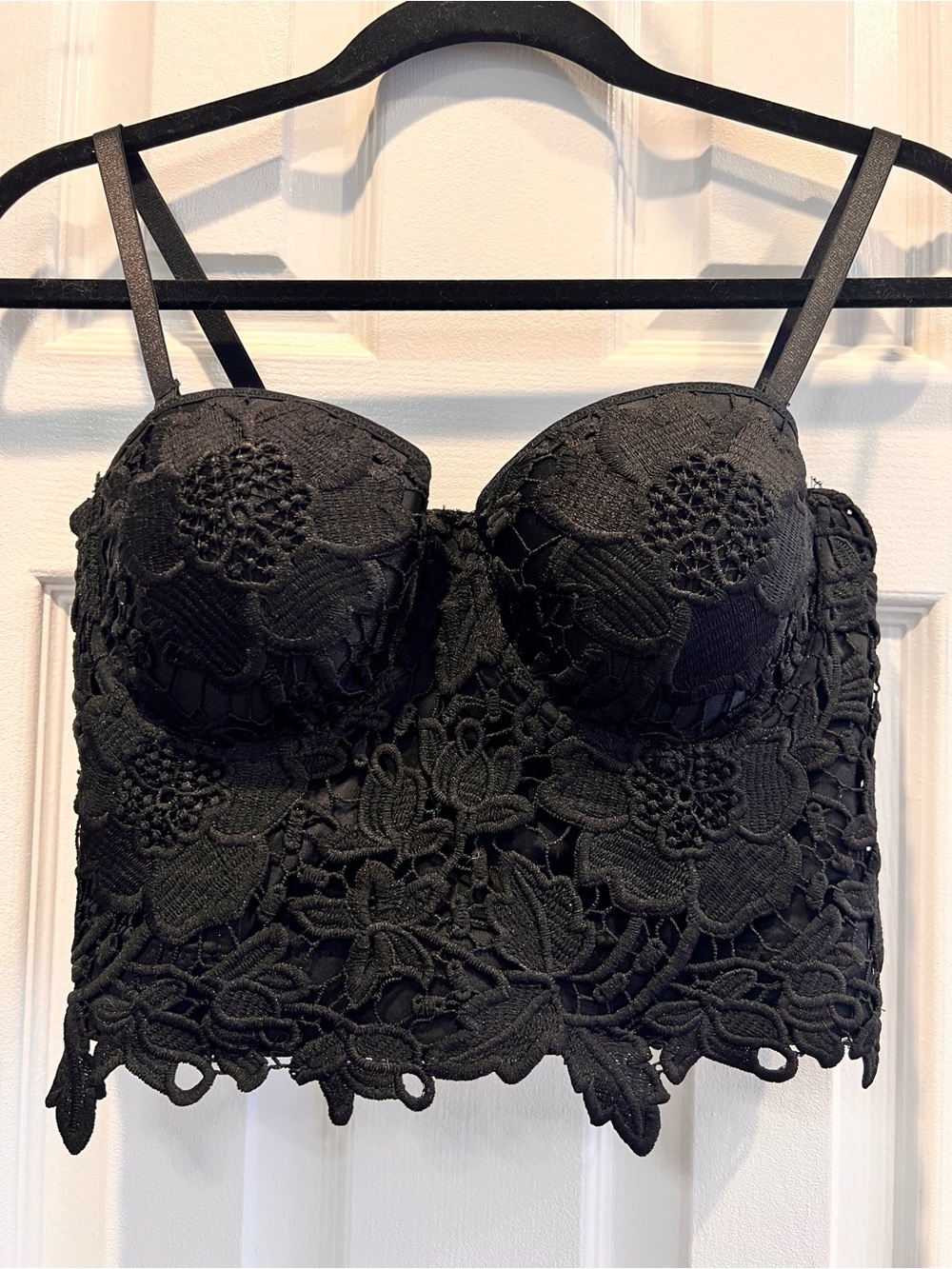 Inside Women Collection Black Lace Corset Crop Top M Underwire Bustier Boning